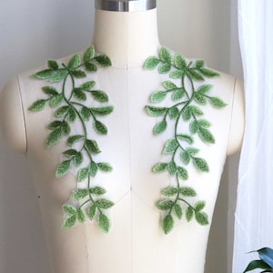 Aplique de renda de videira com folhas bordadas VERDE para trajes de dança, jaquetas, jeans, peças de cabeça e roupas personalizadas; Par A172