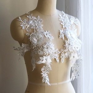 Aplique de motivo floral 3D BRANCO, tecido de renda bordado com contas de pérola para vestido de noiva, véu, fantasia de dança, vestido de noite, balé A130-G