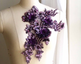 3d Sequin Lace Applique Lace Applique Bling Dancing Costume Lace Applique Purple A190-a Purple Sequins Lace Applique Shiny Lace Applique