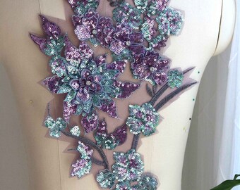 3d Sequin Lace Applique Lace Applique Bling Dancing Costume Lace Applique Purple A190-a Purple Sequins Lace Applique Shiny Lace Applique