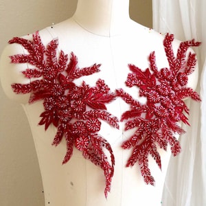 BOURGOGNE - Patch appliqué en dentelle pour costume de perles lourdes avec paillettes pour costume de danse lyrique, robe de bal, robe de soirée, ballet A264-A