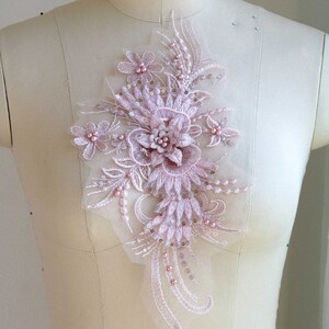 Applique de dentelle perlée 3D or rose pour une tenue de danse couture, une tenue de patinage, une robe de bal, une coiffe A166-G