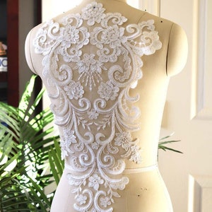 LUXURY LIGHT IVORY Crystal Sequin Beaded Lace Applique, High Quality Rayon Bodice Lace for Wedding Gowns, Veils, Ballet, Elegant Dress A072