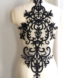 BLACK Gestickte Braut Spitze Applikation, Hochwertige Mieder Spitze für DiY Brautkleider, Schleier, Strumpfband Spitze, Ballett, Elegante Kleider A049-B