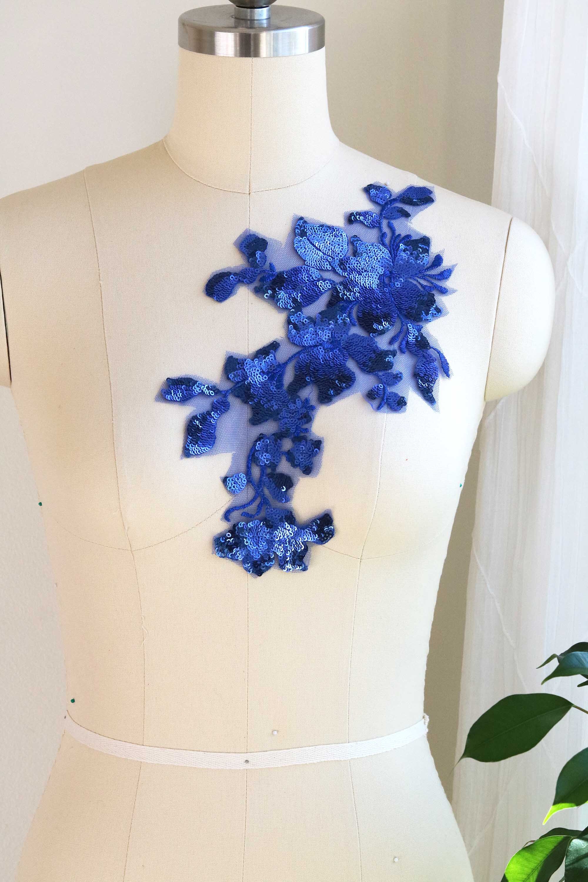 A173-h Royal Blue Lace Appliqué Sequin Lace Applique Dancing | Etsy
