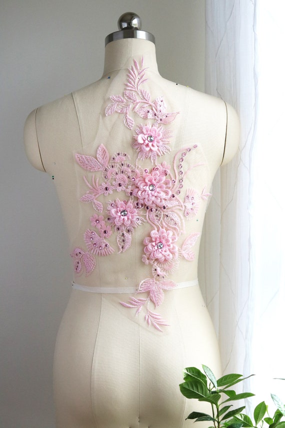 BABY PINK 3D Crystal Flower Embroidered Lace Applique With Rhinestones for  Lyrical Dance Costume, Gown, Prom Dress. Large and Small A131-G - Etsy