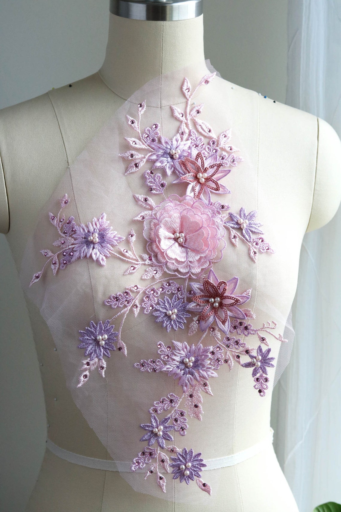 Lavender Lace Applique 3D flower Lace Applique Light Purple | Etsy
