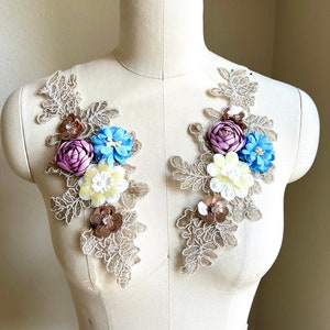 3D Spitze Applikation Gold, Rose Gelb Blau Blume Spitze Applikation, Kinder Kostüm Spitze Applikation, Vintage Spitze Applikation, Spitze für Jeans A127-C