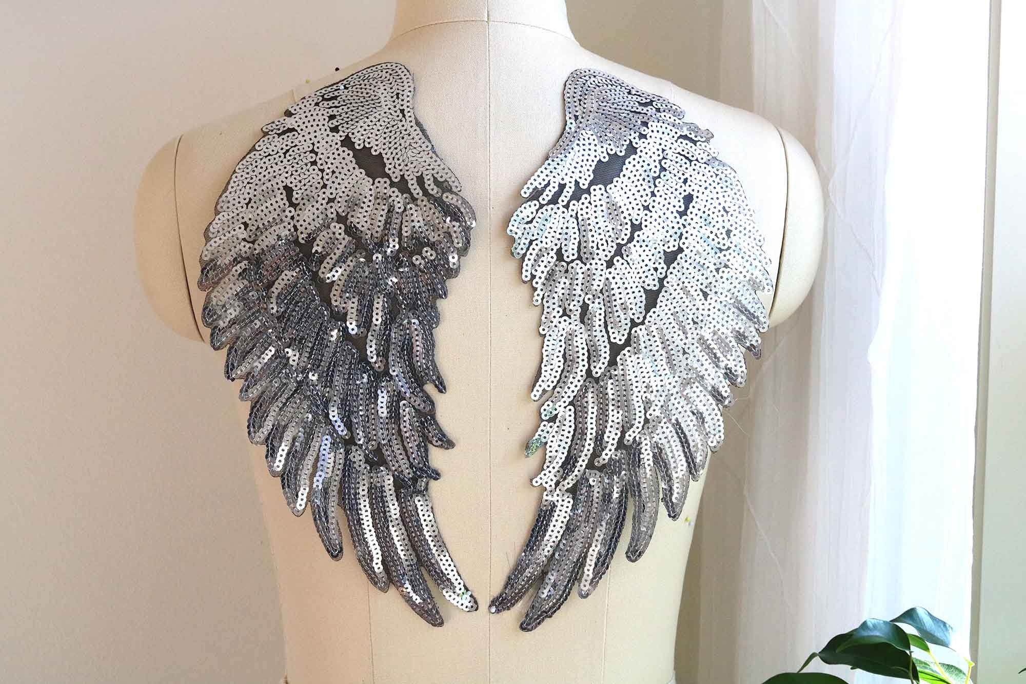 A171-b Large Silver Wing Appliqué Sequin Angel Wing Lace - Etsy