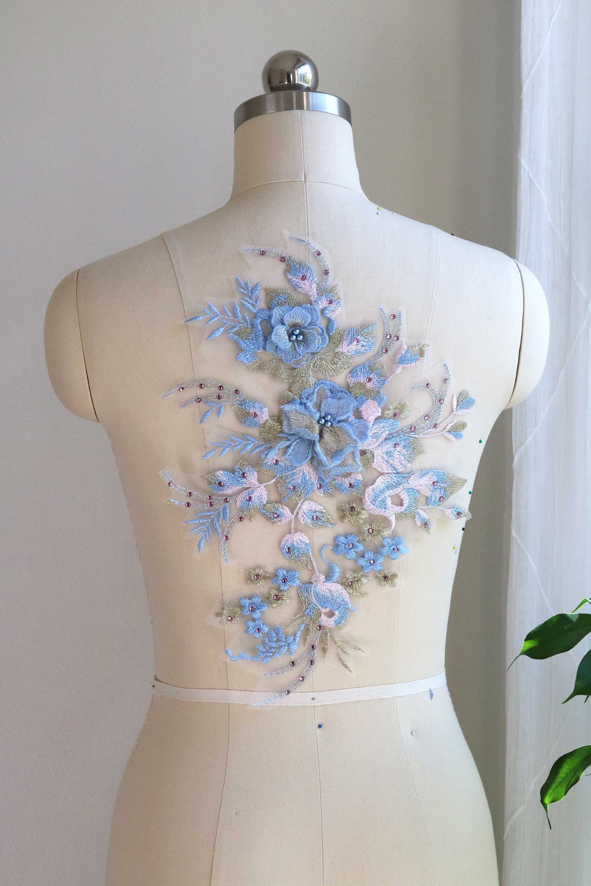 A167-d Baby Pink Blue Gold Pink Lace Applique 3D Pearl Beaded - Etsy