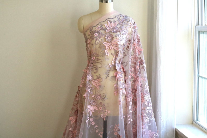 Floral Lace Fabric Lavender Pink Lace Fabric 3d Lace Fabric F018-a Rose Gold 3d Lace Fabric Garment Lace Fabric Leaf Lace Fabric
