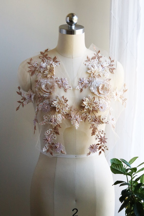 CHAMPAGNE 3D Floral Motif Applique, Pearl Beaded Embroidered Lace Fabric for Dancing Costume, Evening Gown, Ballet, Prom Dress A130-A - Etsy CHAMPAGNE 3D Floral Motif Applique, Pearl Beaded Embroidered Lace Fabric for Dancing Costume, Evening Gown, Ballet, Prom Dress A130-A - Etsy