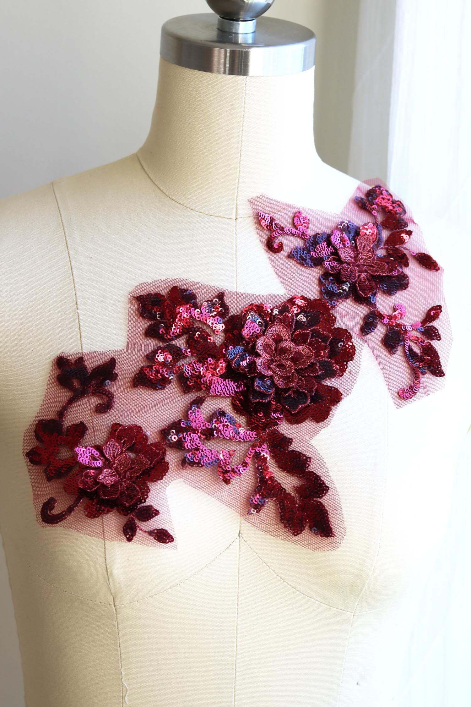 3d Sequin Lace Applique Lace Applique Bling Dancing Costume Lace Applique Purple A190-a Purple Sequins Lace Applique Shiny Lace Applique