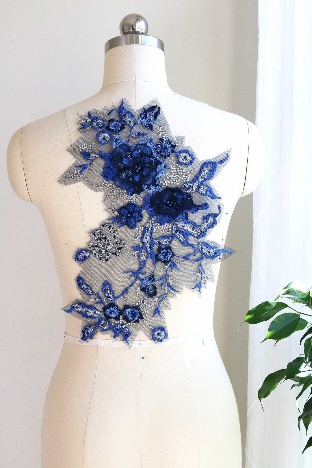 A016-h Royal Blue Lace Applique Navy Blue 3D Pearl Beaded - Etsy