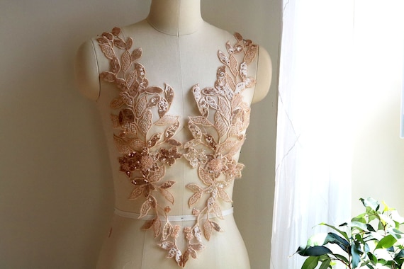 ROSE GOLD Beaded Leaf Applique, Long Sequin Sew on Lace Patch for Dancing  Costume, Formal Gown, Bridal Party Dress, Prom Dress A204-D - Etsy Israel
