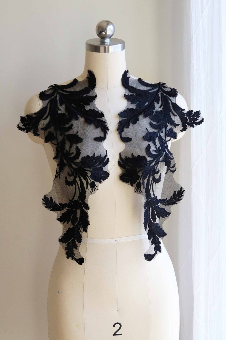 A186a Black Lace Applique Embroidered Lace Pair Dancing Etsy