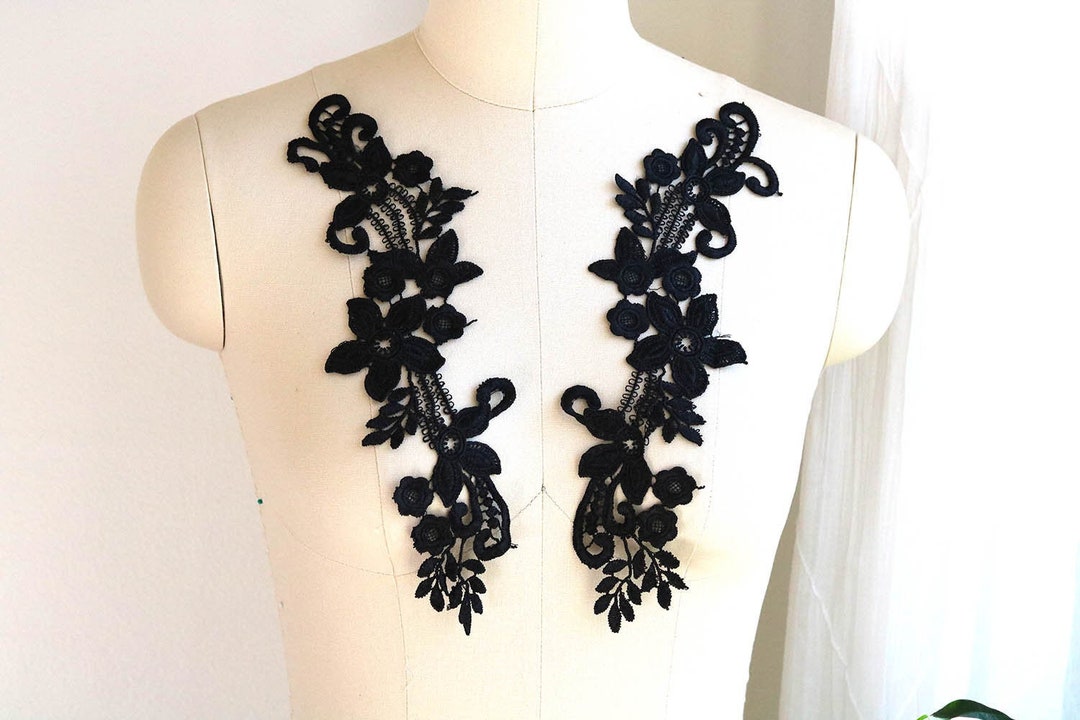 BLACK Lace Applique, Venice Lace Applique, Mirrored Pair Lace Applique ...