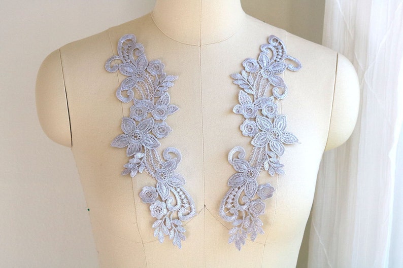 Venice Lace Applique A174-f Gray Lace Applique Mirrored Pair Lace Applique Costume Lace Applique Lace Applique Trim Gray
