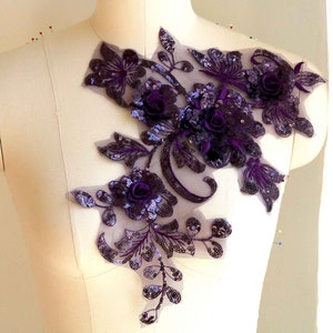 A232-i Royal Purple 3D-kantapplicatie met lovertjes voor danskostuums, sprankelend kant voor lyrische of balletkostuums, galajurk kant pruim