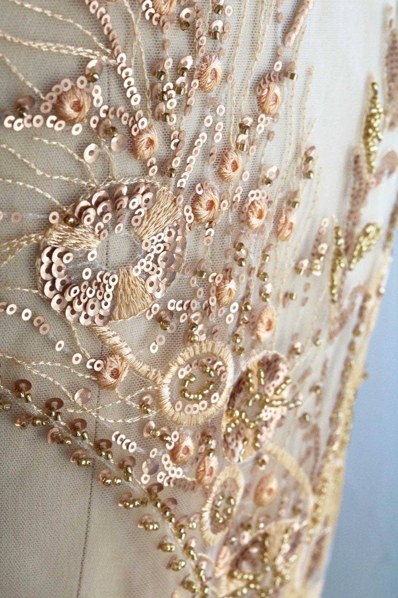 A170-b Gold Lace Applique Unique Lace Applique Bodice Lace Gold Champagne Gold Dancing Costume Lace Applique Heavy Beaded Lace Applique