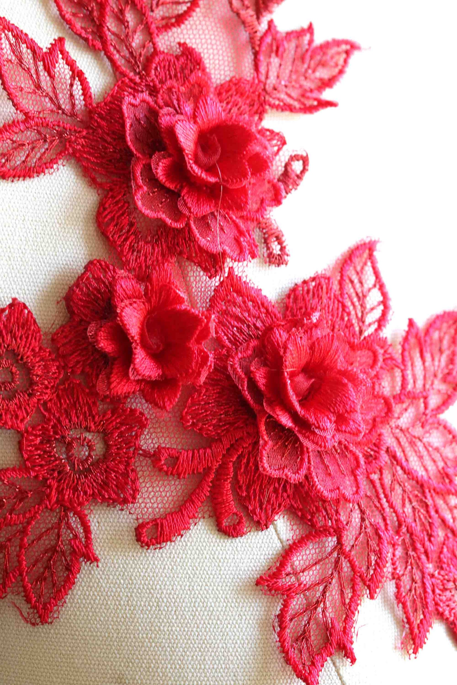 A189a Red Lace Applique Lace Applique 3D Lace Applique Etsy