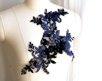 BLACK Sequin Lace Applique for Lyrical Dancing Costumes, Garments, Gowns, Sparkling Headpieces A215-I