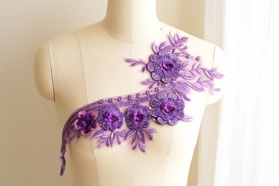Blumenstickerei-Aufnäher Mit Spitze – Groß, Violett/rosa, Ca. 58x32 Cm, Aus Polyester, Für Näharbeiten & Bastelprojekte