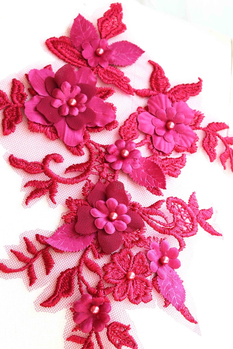A139f Burgundy 3D Lace Applique Bead on Pearl Lace Applique Etsy