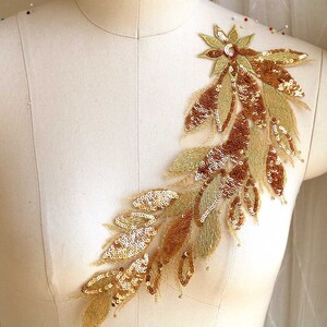 Appliques en dentelle à sequins aile de phénix OR pour vêtements, appliques en dentelle pour costume de danse, robe de bal brillante, robe de soirée en dentelle A266-C