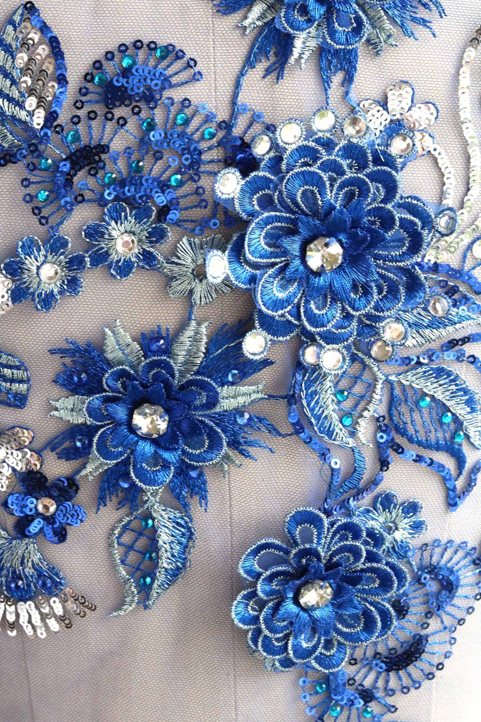 Large Crystal Lace Applique Royal Blue 3D flower Lace Etsy