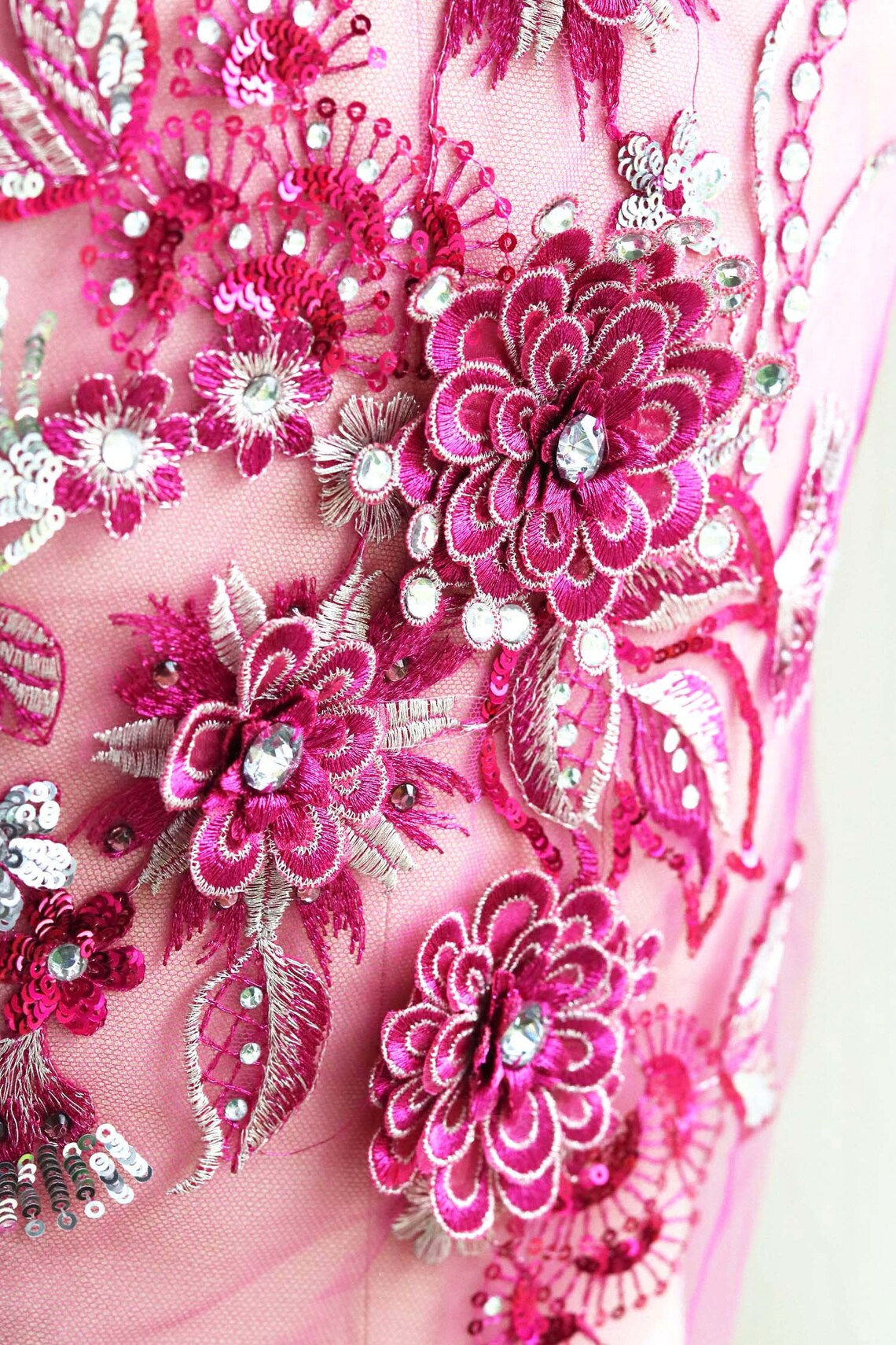 Large Crystal Lace Applique Hot Pink 3D Flower Lace Applique | Etsy