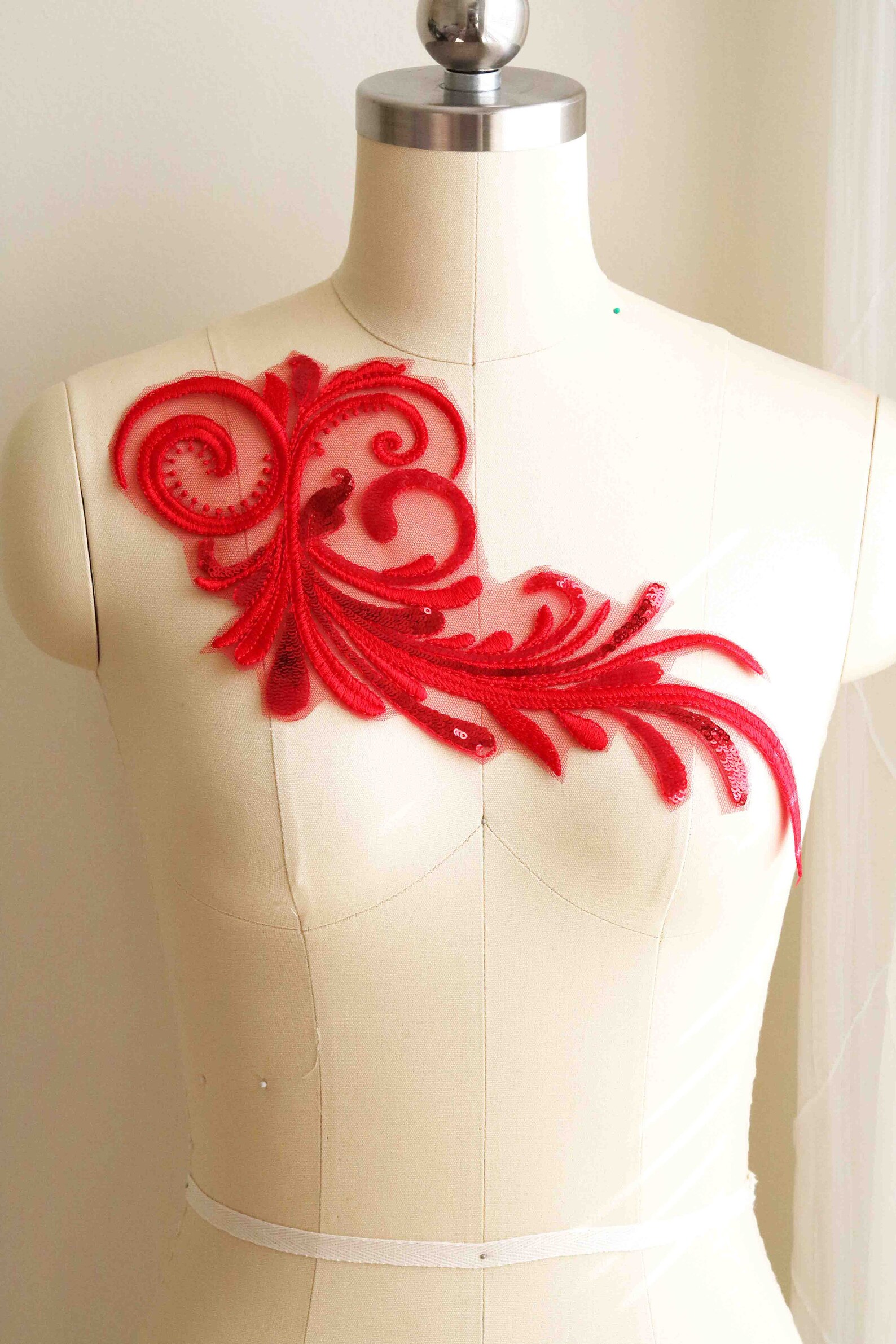 A133b Red Sequin Lace Applique Dancing Costume Applique Etsy