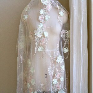 BABY PINK MINT 3D Lace Fabric With Rhinestones, Green Seaweed Lace ...