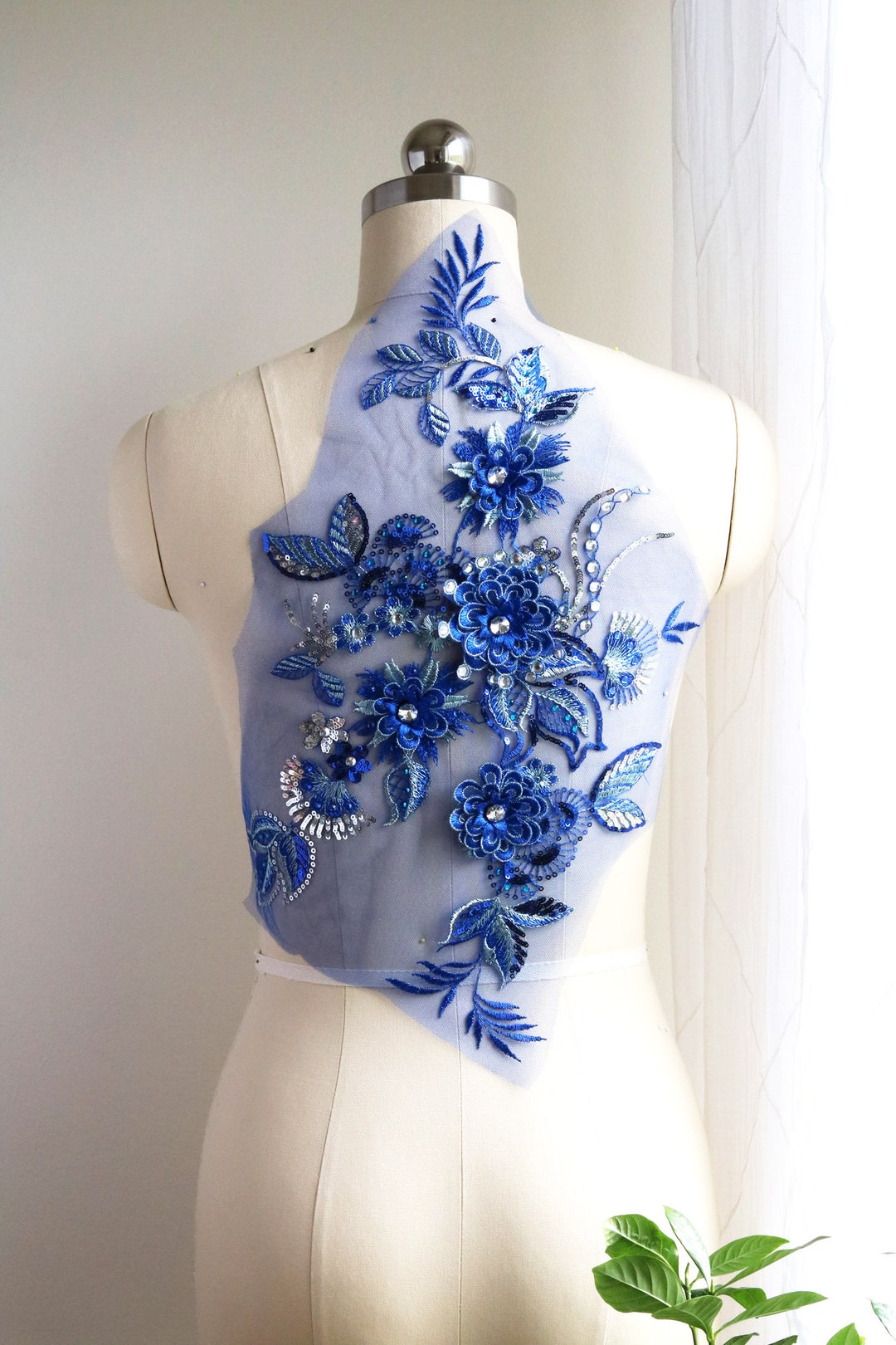 Large Crystal Lace Applique Royal Blue 3D Flower Lace - Etsy
