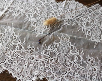 F012-A 3 Yard Light Ivory Soft Eyelash French Lace Trim For Bridal Veil, Soft Lace Trim, DIY Bridal Veil Lace, Lace for Lingerie, Lace Trim