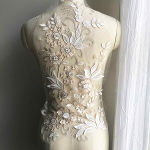 LIGHT CHAMPAGNE 3D Spitzenapplikation für Tanzkostüme, Abschlussballkleider, Kleidungsstück Blumenblatt-Spitzenapplikation, übergroß, groß A241-G