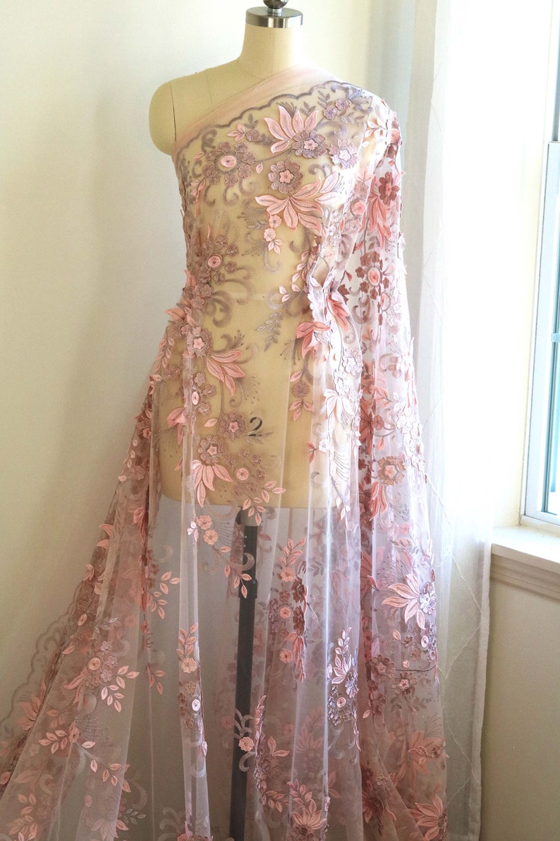 Floral Lace Fabric Lavender Pink Lace Fabric 3d Lace Fabric F018-a Rose Gold 3d Lace Fabric Garment Lace Fabric Leaf Lace Fabric
