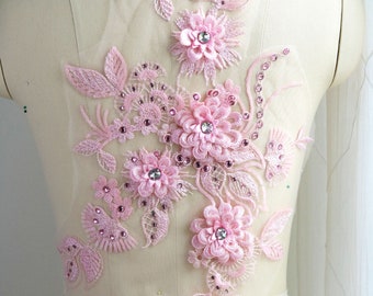 BABY PINK 3D Crystal Flower Embroidered Lace Applique With Rhinestones for  Lyrical Dance Costume, Gown, Prom Dress. Large and Small A131-G - Etsy