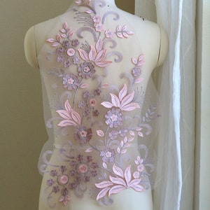 ROSE GOLD Baby Pink 3D Lace Applique, Large, Oversized 22&quot; for Dancing Costumes, Prom Dresses, Garment Lace Applique A241-C