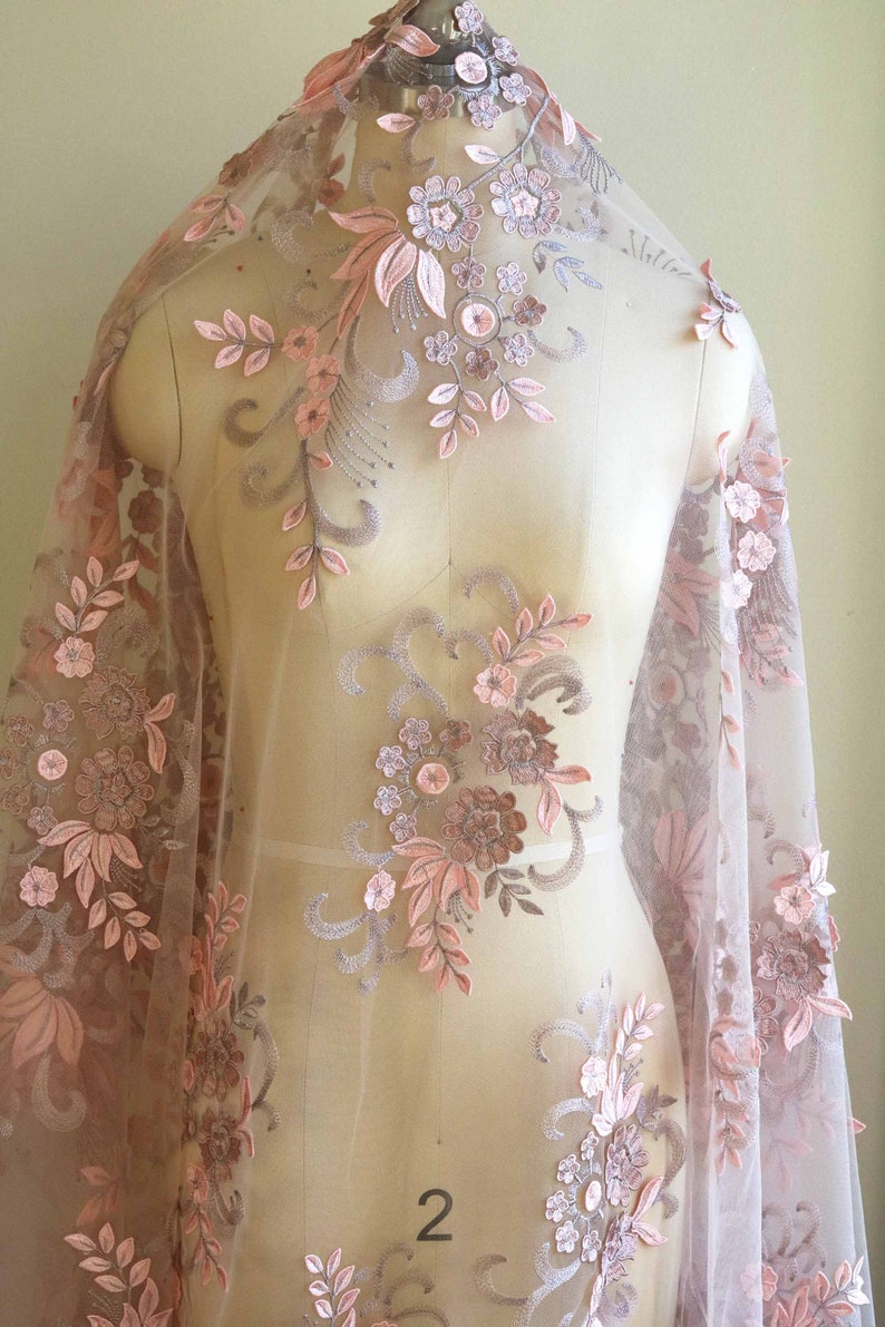 Floral Lace Fabric Lavender Pink Lace Fabric 3d Lace Fabric F018-a Rose Gold 3d Lace Fabric Garment Lace Fabric Leaf Lace Fabric