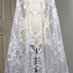 LIGHT IVORY Bridal Dress Lace Fabric made by Rayon, Embroidered Wedding Dress Lace Fabric, Luxury Lace Material F008