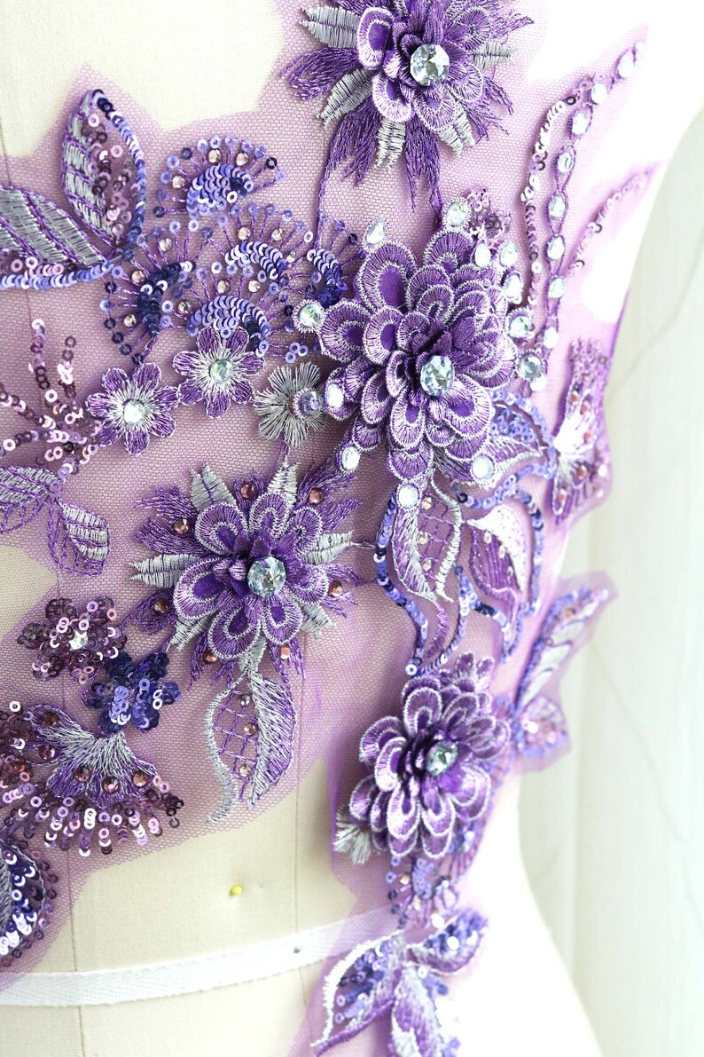 Purple 3D Flower Lace Applique Large Crystal Lace Applique Etsy Ireland