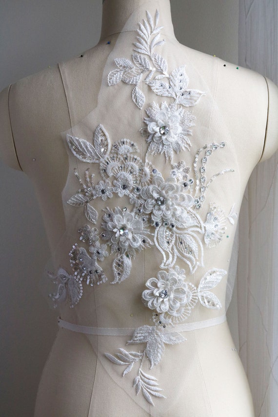 Off White 3D Flower Lace Applique Large Crystal Lace | Etsy