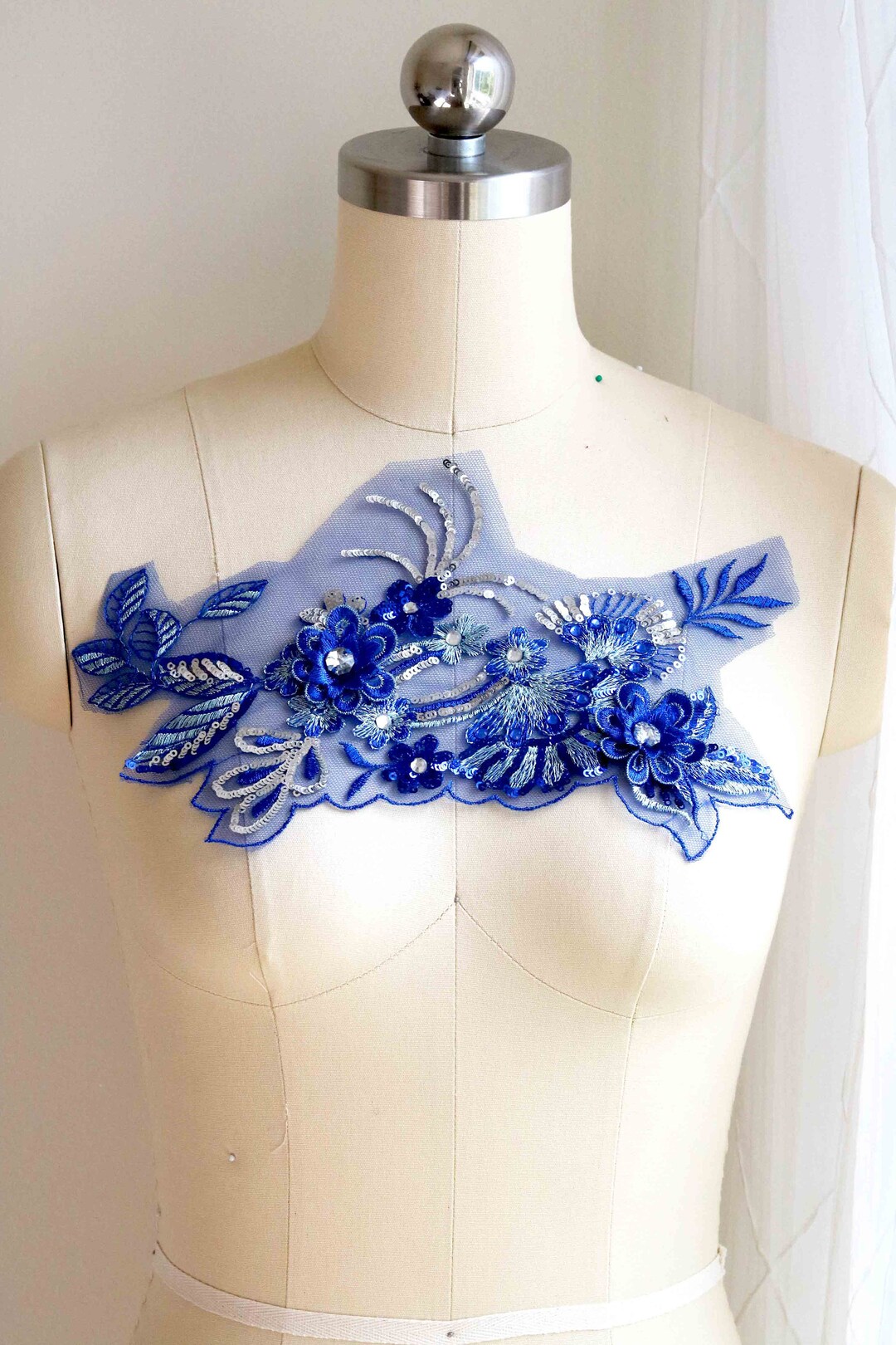 MATCHING Piece Royal Blue Lace Applique, Small 3D Flower Lace Applique ...