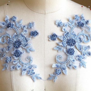 Costura AZUL CÉU em remendo de coração, aplique de renda 3D de lantejoulas com miçangas par espelhado para fantasias artesanais, vestidos, headpieces, saias A267-H