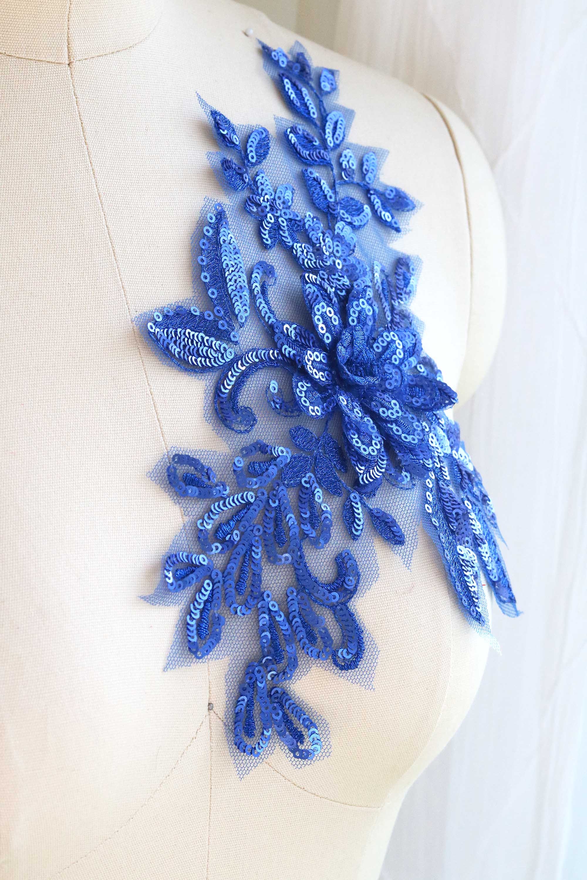 A175-k Royal Blue Lace Applique Sequin Lace Applique 3D Lace - Etsy UK