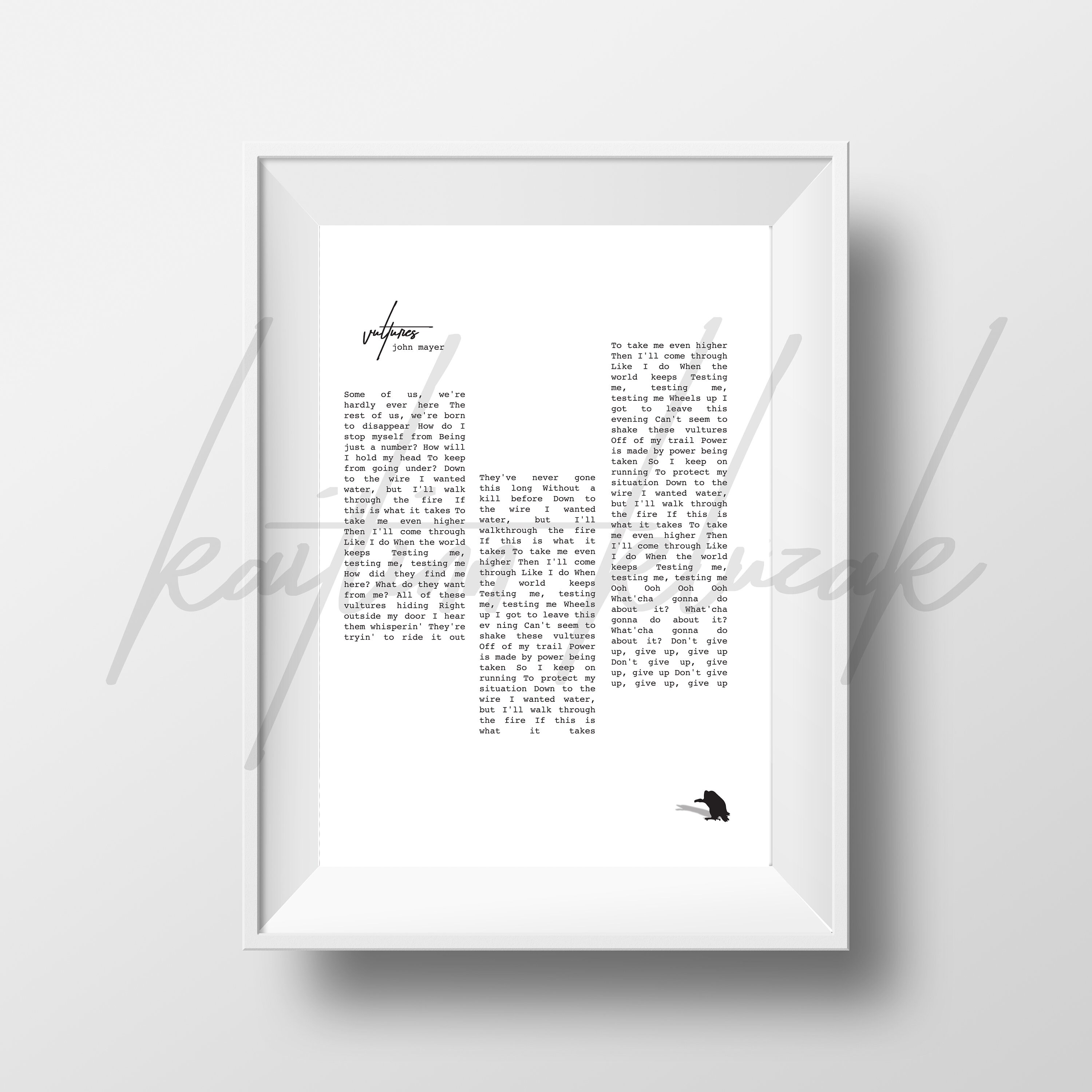 John Mayer Vultures Lyrics Poster 8 X 10 Etsy