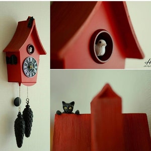 Cuckoo clock,wall clock,,hand made,clock,kitchen wall clock, modern cuckoo clock,wooden clock,black clock,mothers day gift,bird house,coucou