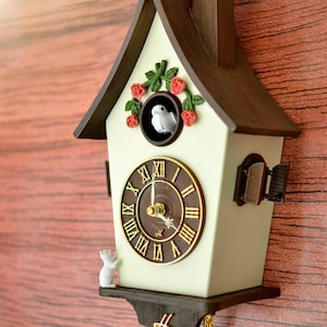 Cuckoo clock,wall clock, modern cuckoo clock, home decor,hand made,,red,design clock,art clock,mountain house,kuckucksuh,coucou, forest