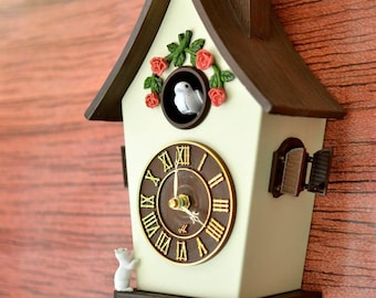 Cuckoo clock,wall clock, modern cuckoo clock, home decor,hand made,,red,design clock,art clock,mountain house,kuckucksuh,coucou, forest